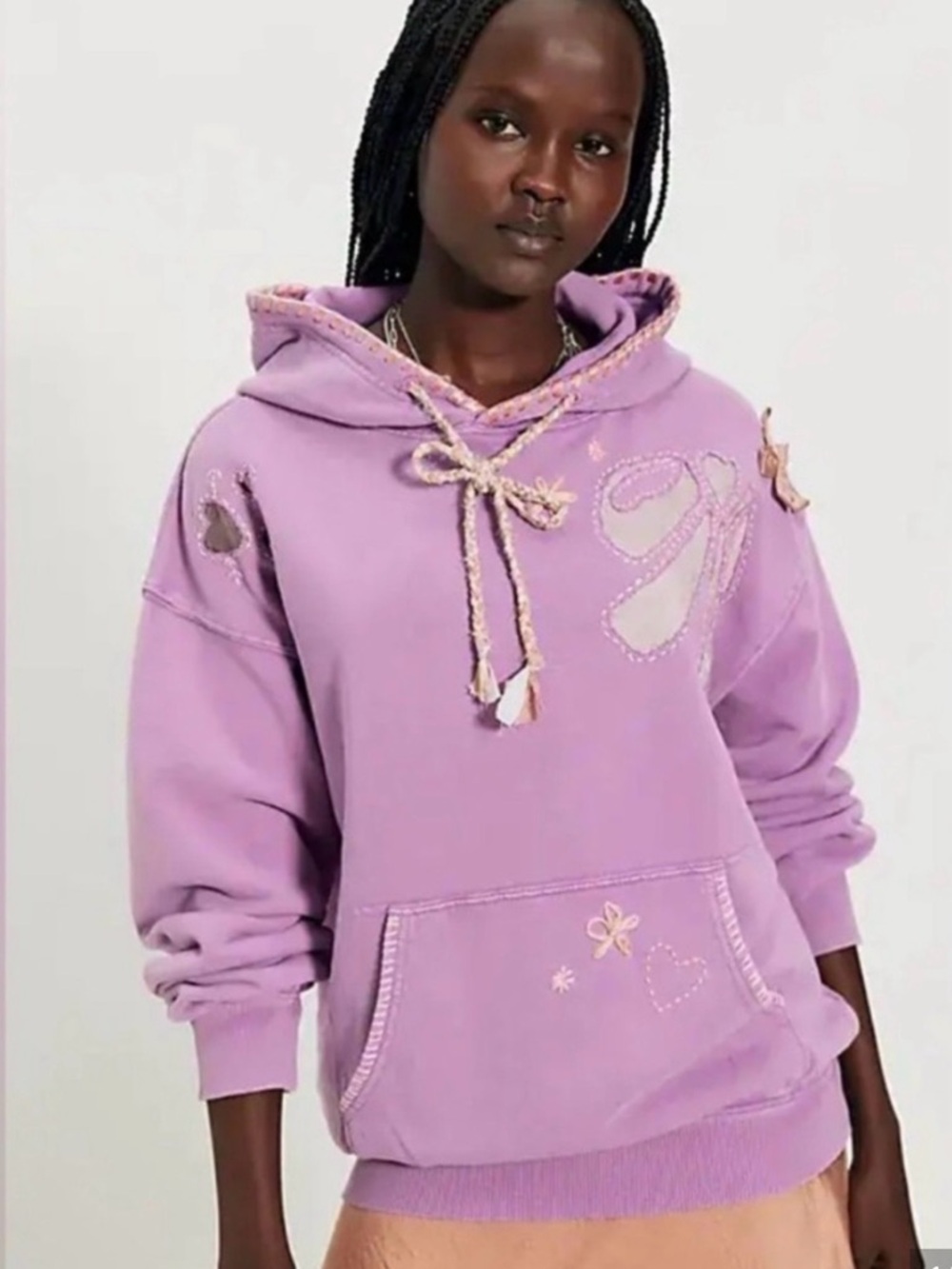 Free People purple Embroidered Pullover Hoodie